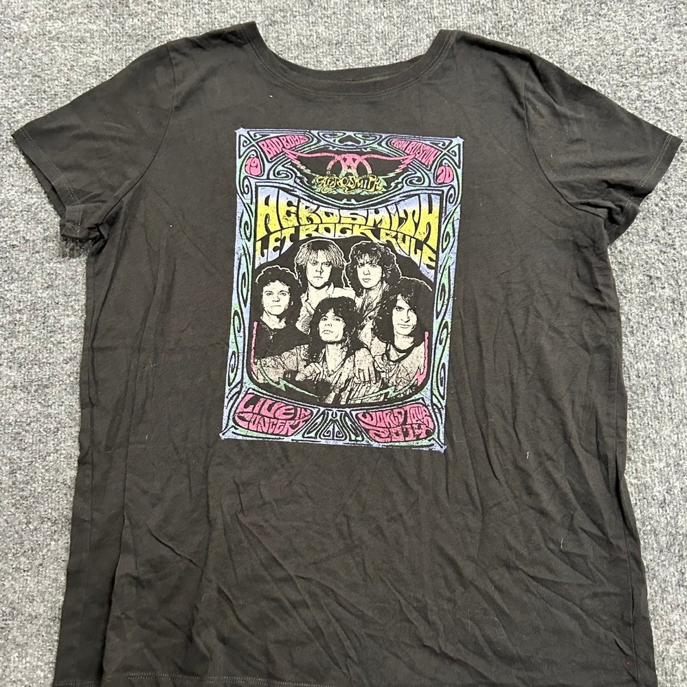Vinyl Icons T-Shirt Womens Size 0 Black Aerosmith Let Rock Rule Tour Band Tee